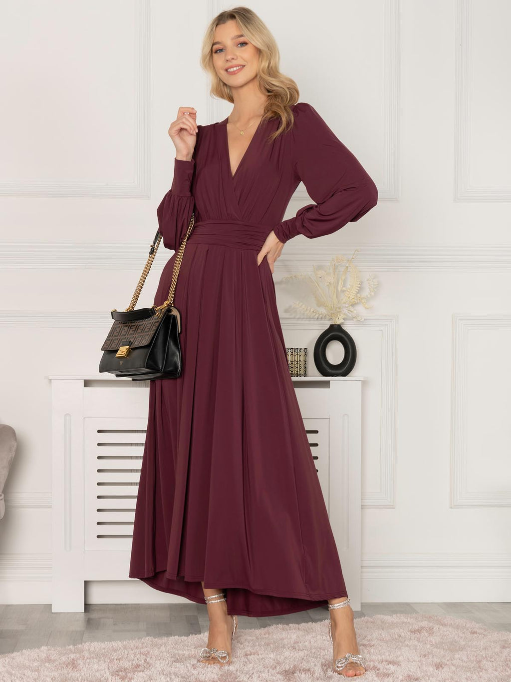 Rashelle Jersey Long Sleeve Maxi Dress, Burgundy Jolie Moi Retail Rashelle Jersey Long Sleeve Maxi Dress, Burgundy Jolie Moi Retail
