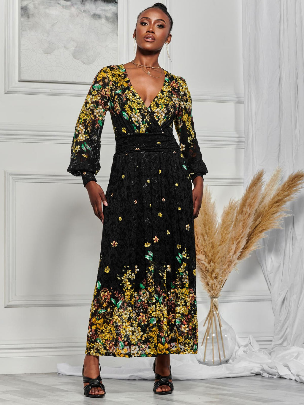 Amica Symmetrical Print Lace Maxi Dress, Yellow Floral – Jolie Moi 