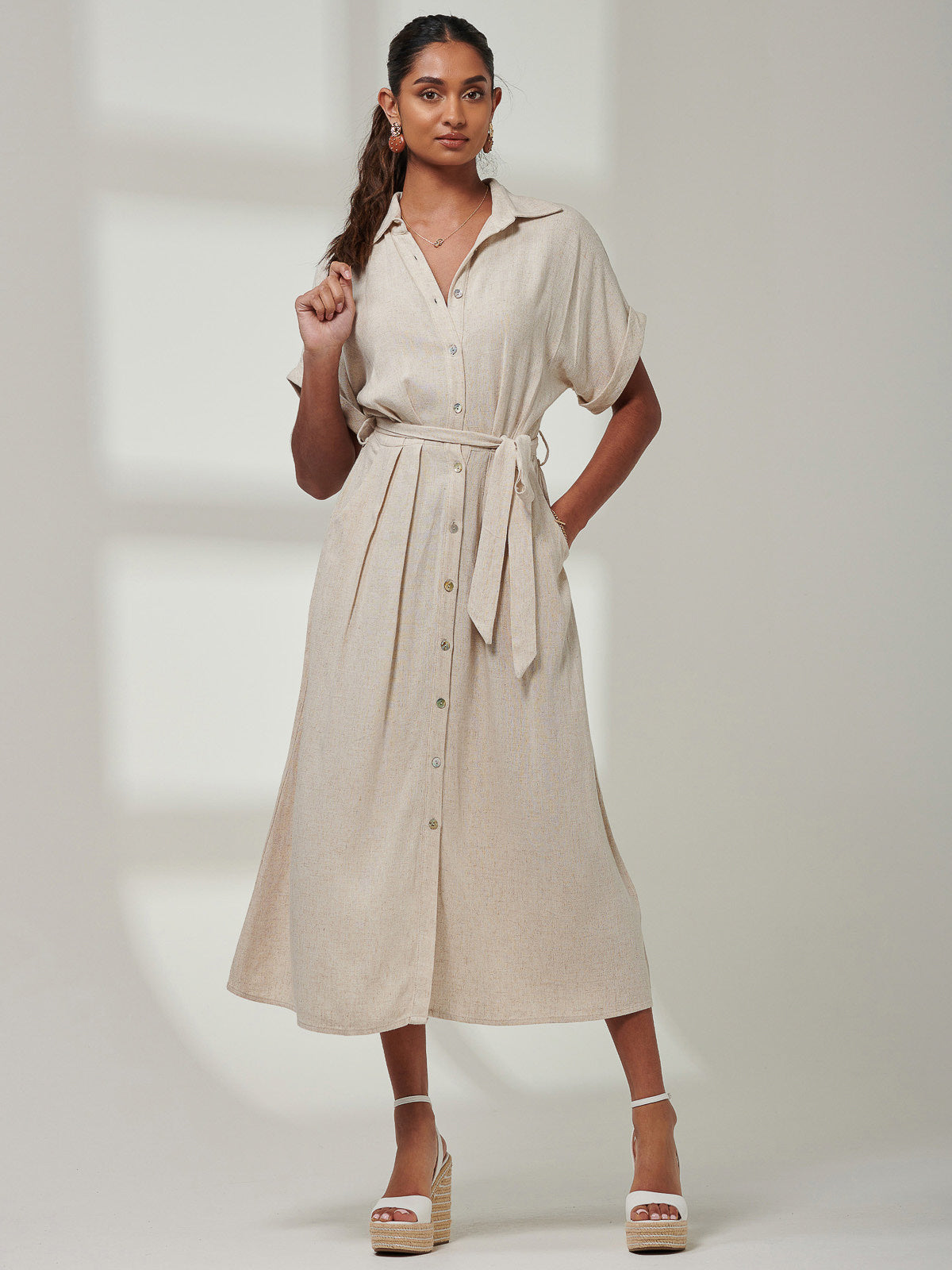 Jessie Linen Shirt Midi Dress, Oatmeal – Jolie Moi Retail