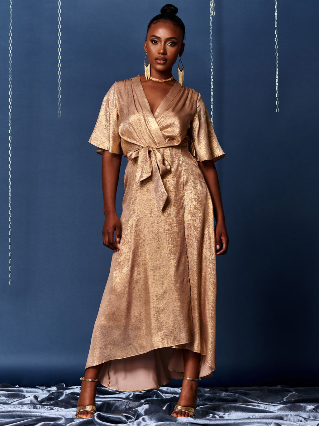 Metallic Effect Wrap Maxi Dress, Gold Jolie Moi Retail Metallic Effect Wrap Maxi Dress, Gold Jolie Moi Retail