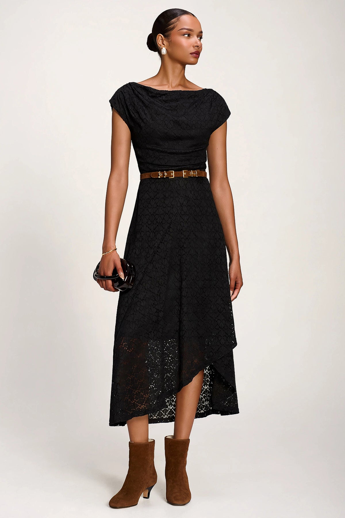 Textured Asymmetrical Draped Midaxi Dress, Black – Jolie Moi Retail