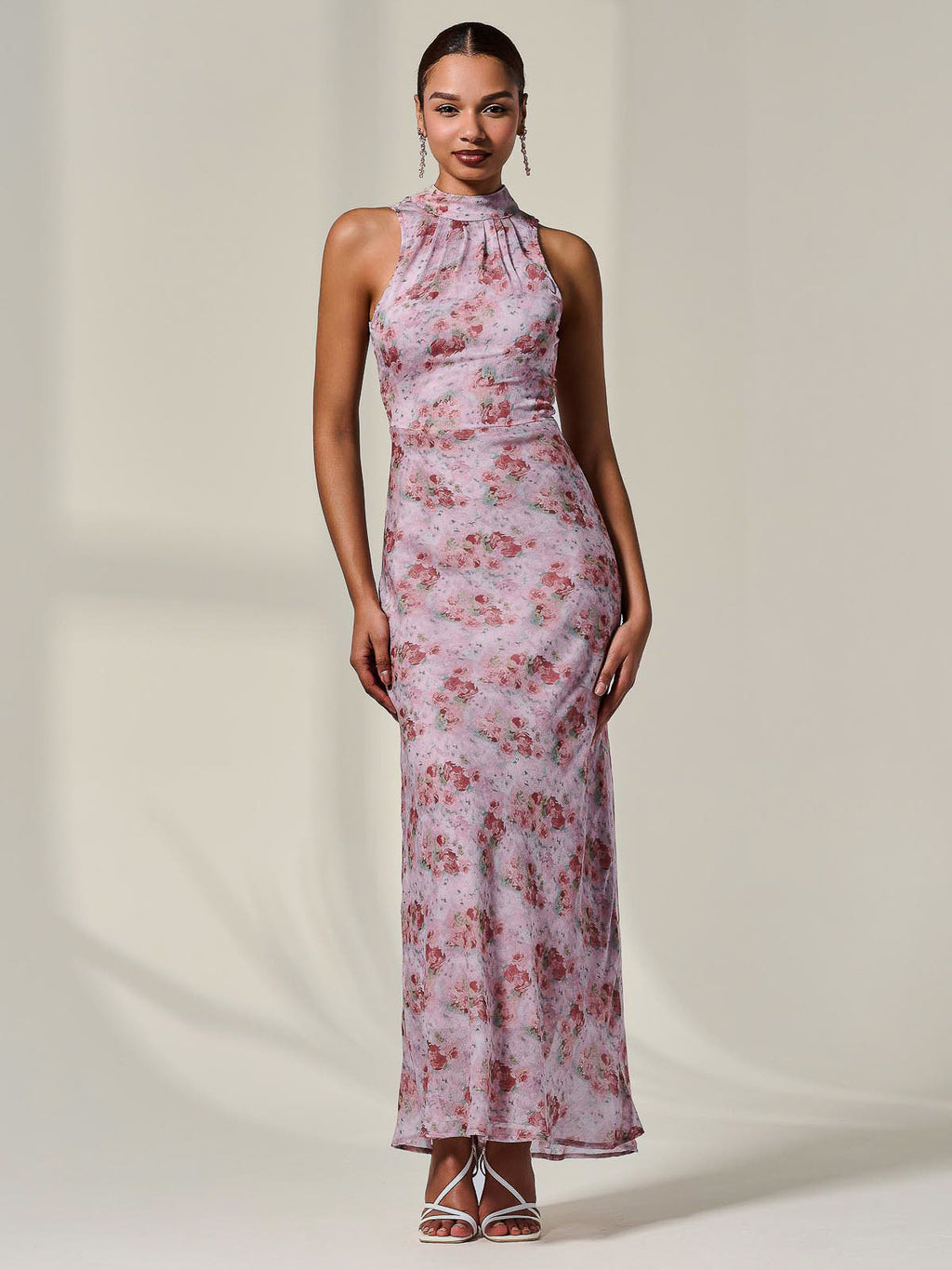 Halter Chiffon Maxi Dress with Circle Skirt Red main image 1