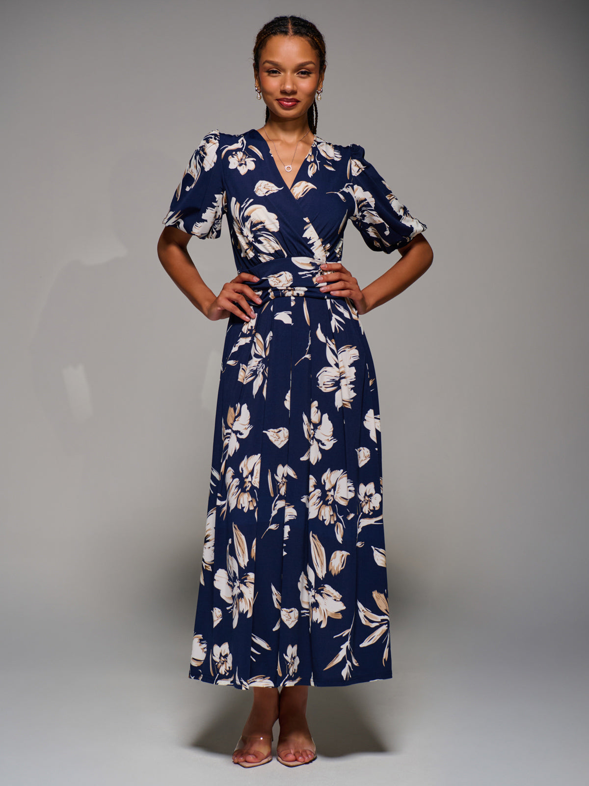 Puff Sleeve Jersey Maxi Dress, Navy Floral – Jolie Moi Retail