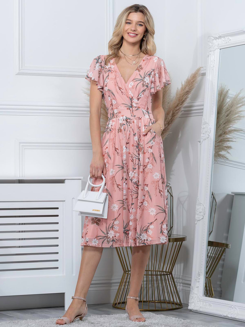 Stacy Jolie Midi – Mesh Peach Dress, Retail Moi