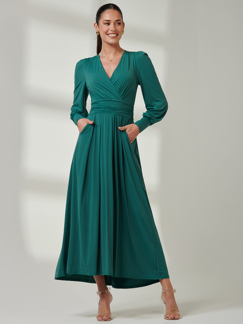 Long Sleeve Super Soft Jersey Maxi Dress, Peacock Green Jolie Moi Retail Long Sleeve Super Soft Jersey Maxi Dress, Peacock Green Jolie Moi Retail