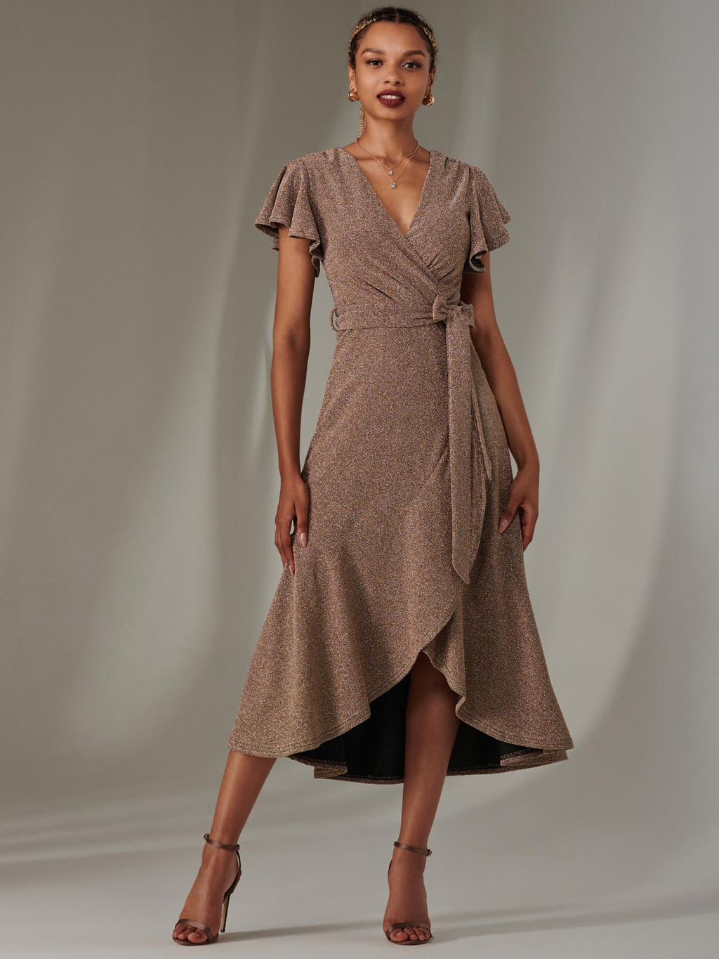 Marlie Metallic Angel Sleeve Maxi Dress, Gold/Silver Jolie Moi Retail Marlie Metallic Angel Sleeve Maxi Dress, Gold/Silver Jolie Moi Retail