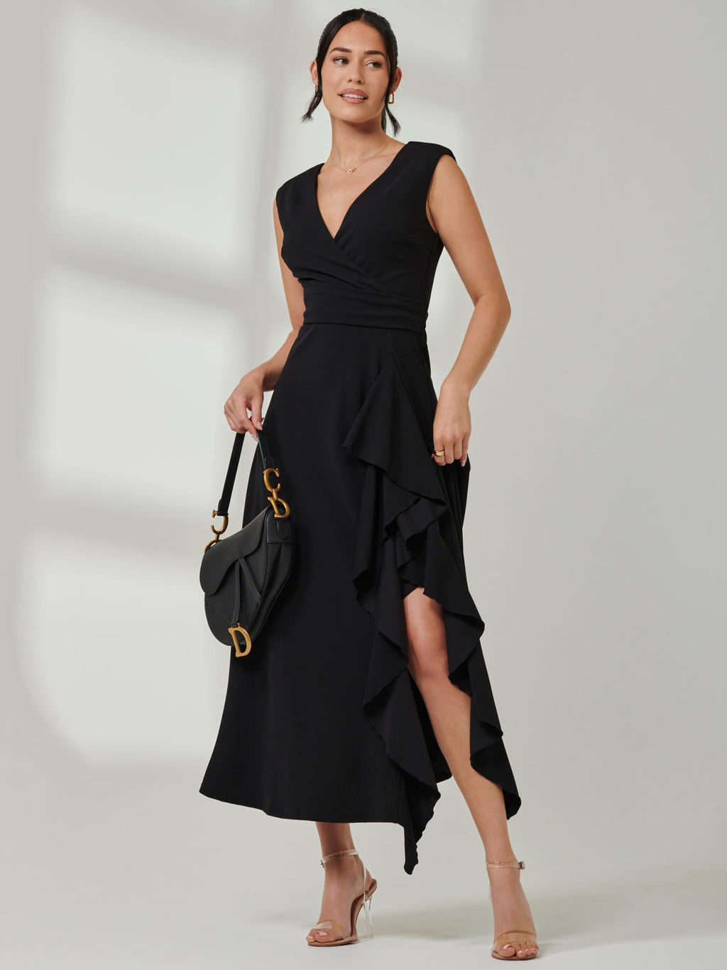 Wrap Front Frill Detail Maxi Dress, Black – Jolie Moi Retail