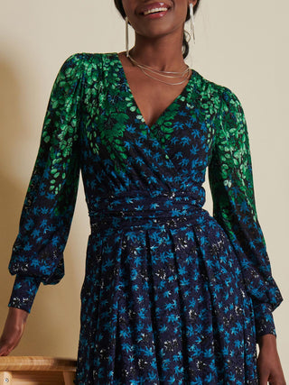 Quiyn Symmetrical Print Lace Maxi Dress, Blue Multi