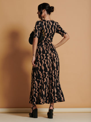 Jenny Printed Maxi Dress, Brown Pattern