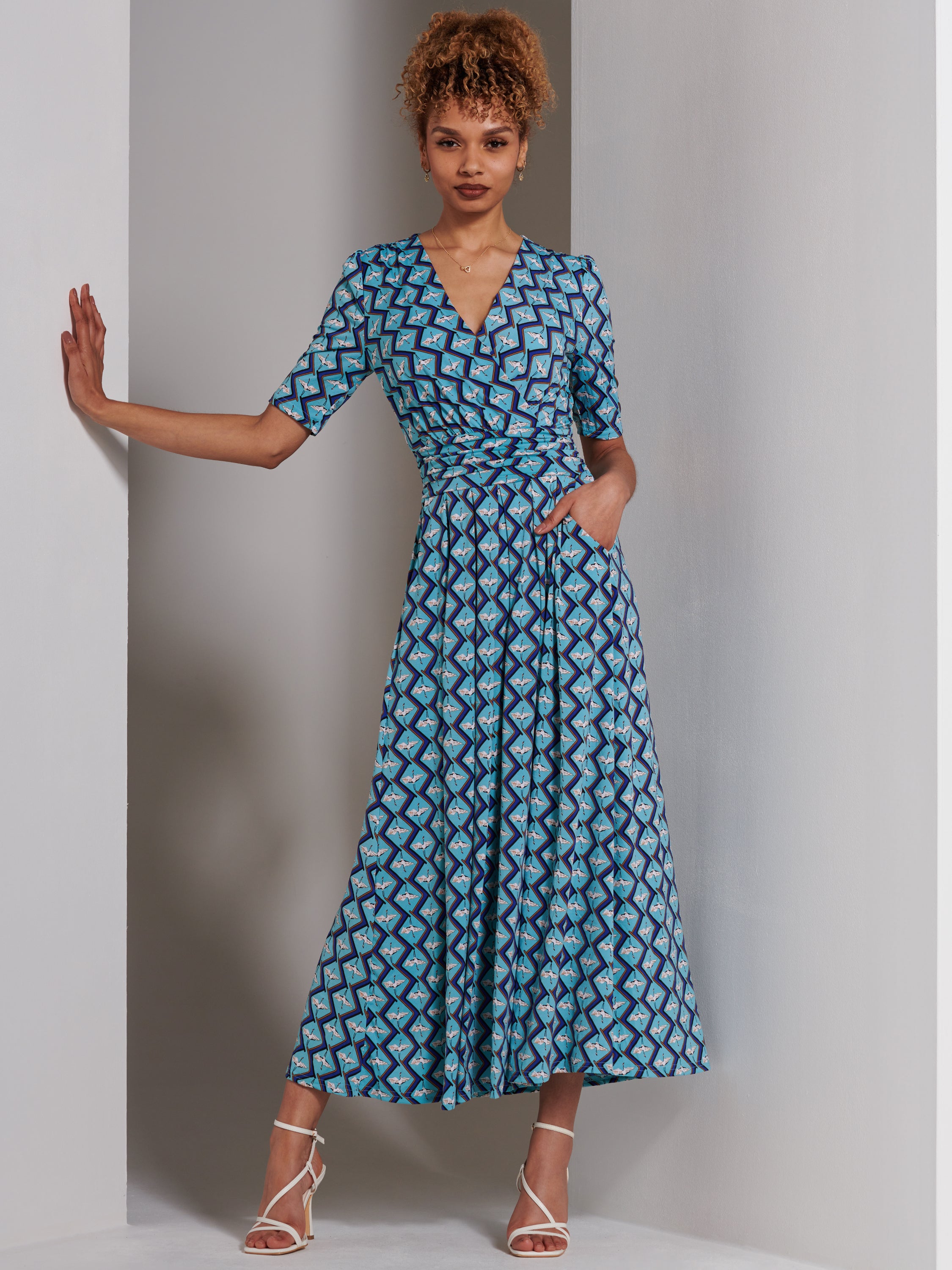 Bree Half Sleeve Jersey Maxi Dress, Blue Geo – Jolie Moi Retail