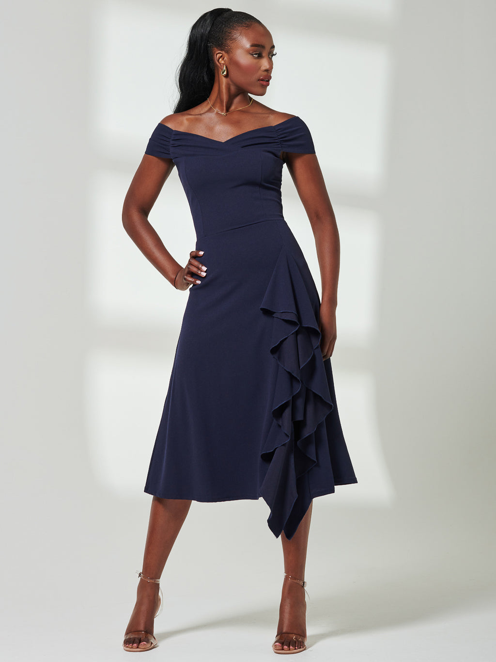 Desiree Frill Fit & Flare Dress, Navy Jolie Moi Retail Desiree Frill Fit & Flare Dress, Navy Jolie Moi Retail