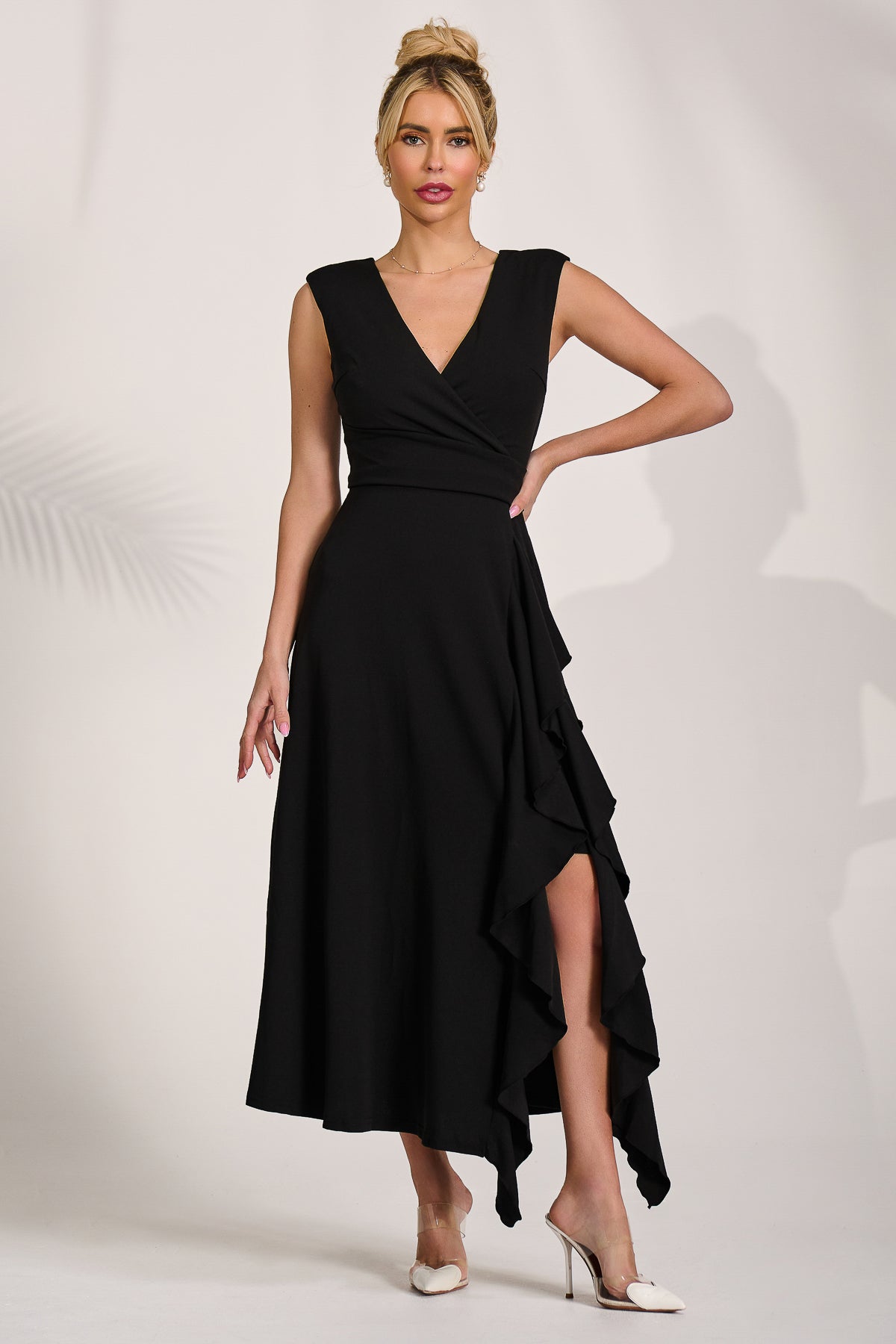 Frill Detail Wrap Sleeveless Midaxi Dress, Black – Jolie Moi Retail
