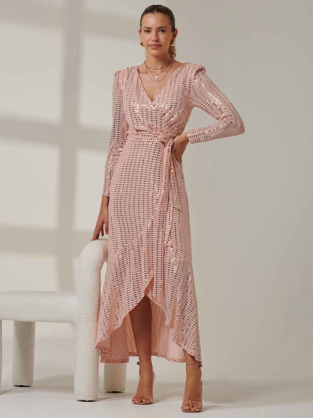 pink glitter wrap dress Glitzy Draped Wrap Mini Dress Pink Snake
