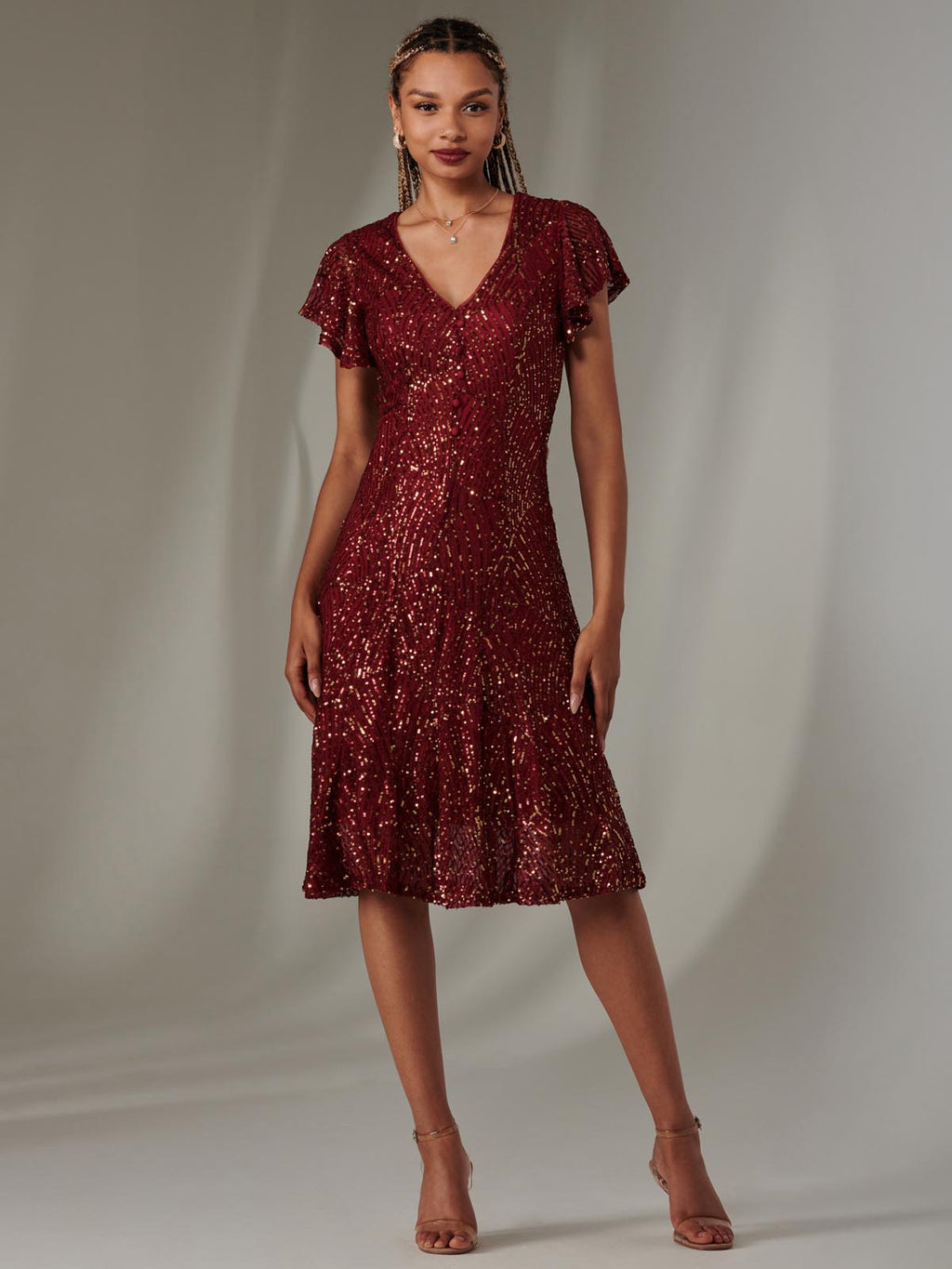 Sequin Fit & Flare Midi Dress, Burgundy Multi – Jolie Moi Retail