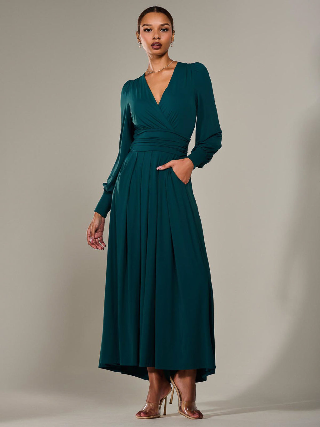 Long Sleeve Super Soft Jersey Maxi Dress, Forest Green – Jolie Moi Retail