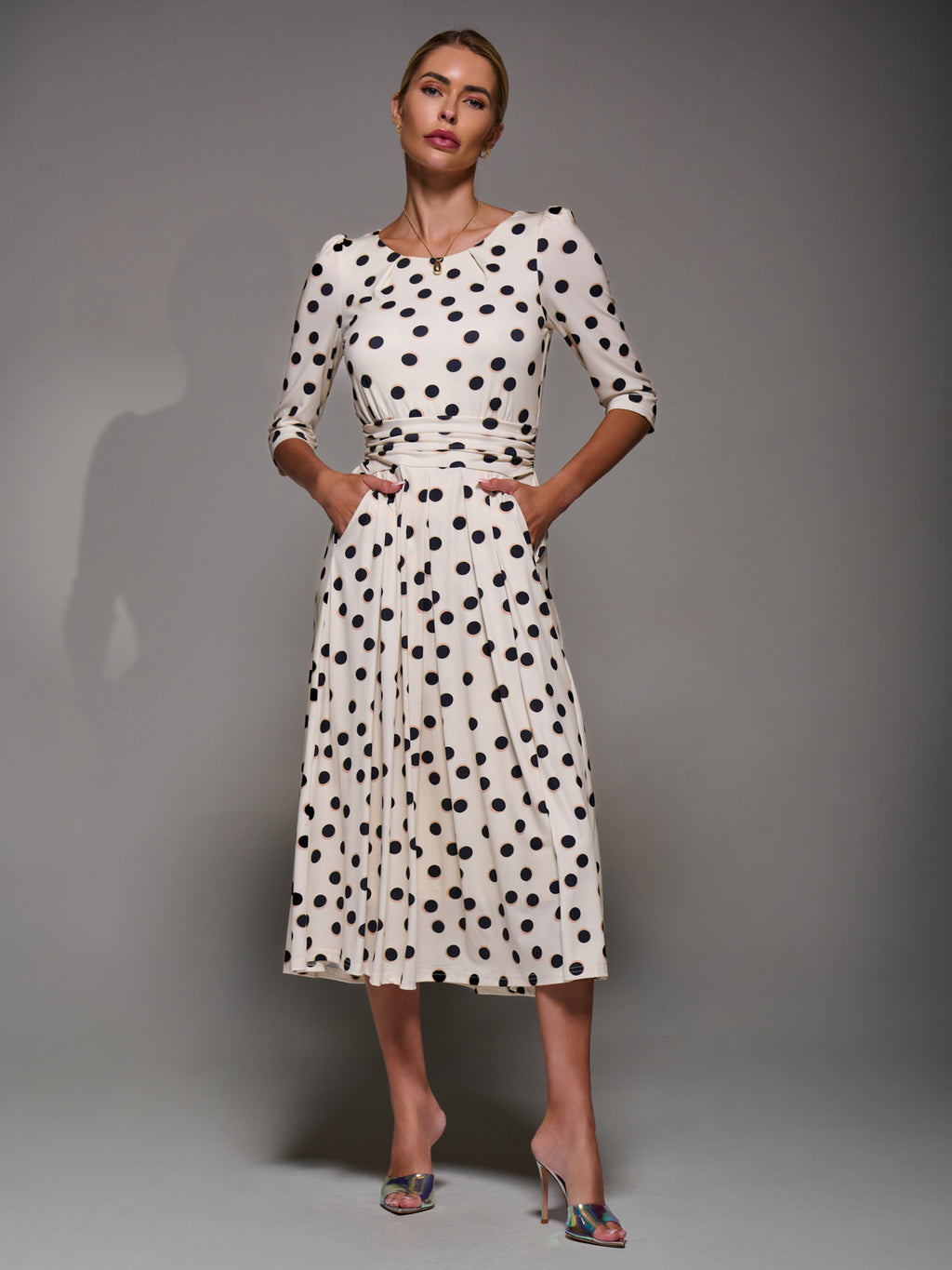 princess polly baby blue dress The Jackie Polka Dot Midi Dress in Cream + Navy – Piper & Scoot main image 1