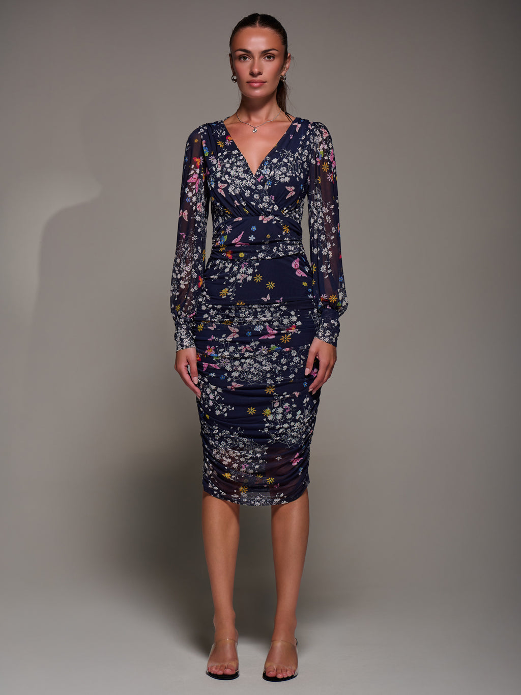navy blue floral dress with sleeves Long Sleeve Floral Mesh Dress, Navy Floral – Jolie Moi Retail