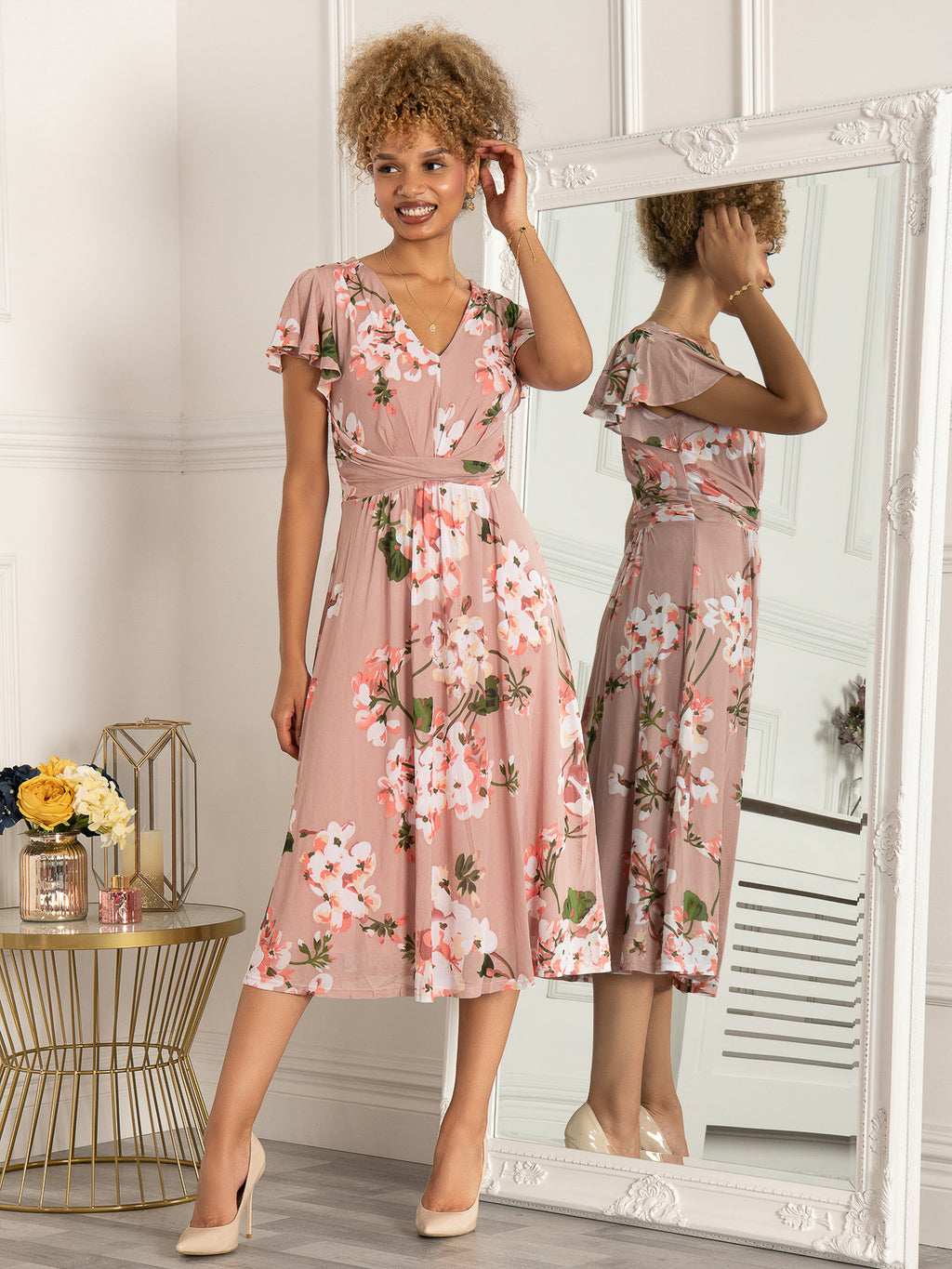 Blush Pink Floral Wrap Dress Floral Print Pink Floral Wrap Tea Dress Jolie  Moi Eleanor Wrap Mesh Maxi Dress, Red Floral