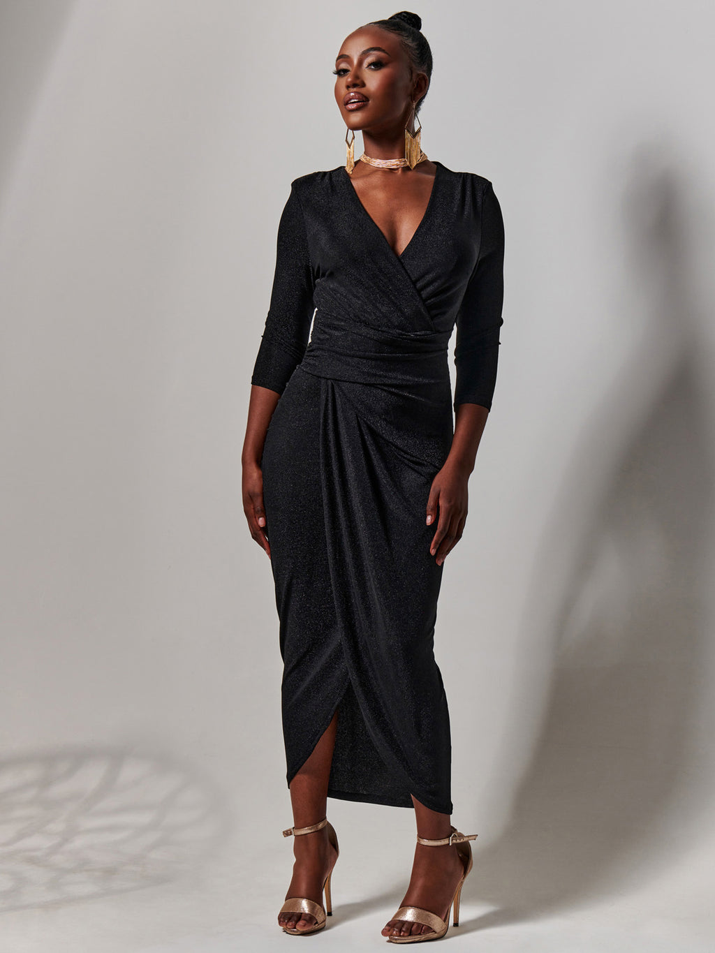 Wrap Sparkly Maxi Bodycon Dress, Black Jolie Moi Retail Wrap Sparkly Maxi Bodycon Dress, Black Jolie Moi Retail