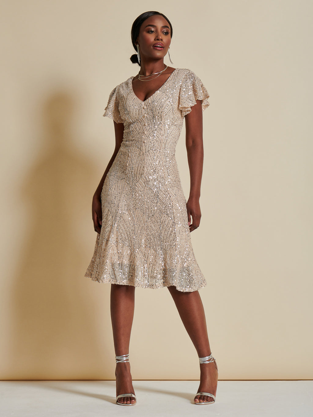 Sequin Fit & Flare Midi Dress, Oyster – Jolie Moi Retail