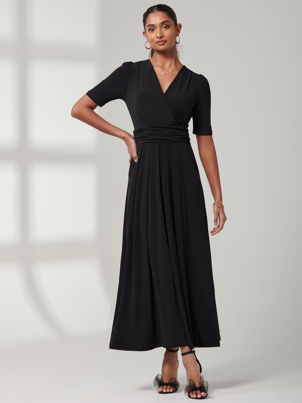 Plain Jersey Wrap Front Maxi Dress, Black – Jolie Moi Retail