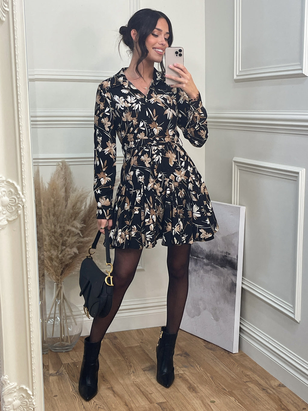 Long Sleeve Fit & Flare Shirt Dress, Black Floral – Jolie Moi Retail