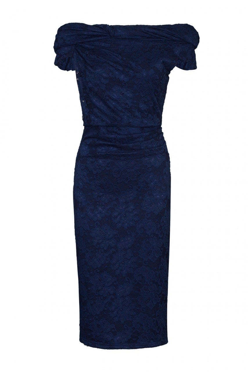 Bardot Neck Lace Dress, Navy – Jolie Moi Retail