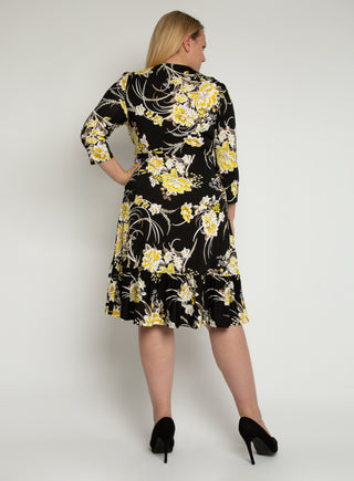 J by Jolie Moi Print Flounce Hem Midi Dress, Yellow Floral