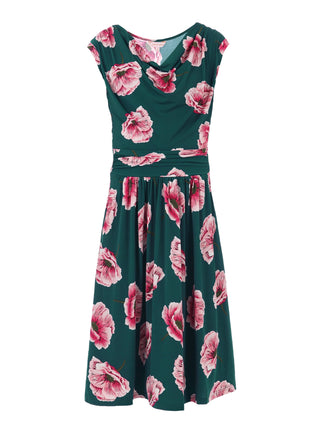 Cowl Neck Floral Print Jersey Midi Dress, Teal Floral