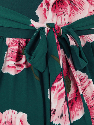 Cowl Neck Floral Print Jersey Midi Dress, Teal Floral