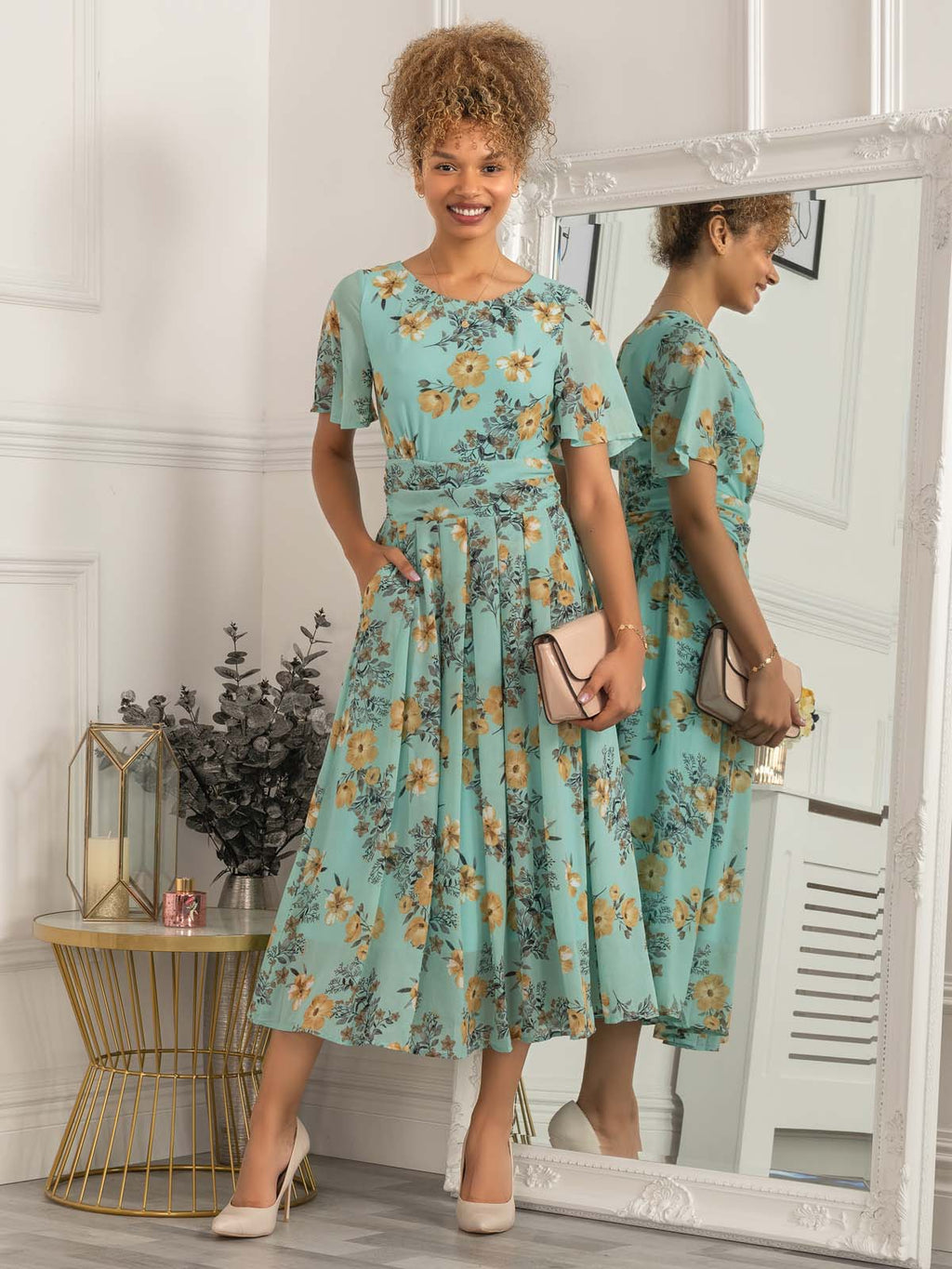 Reagan Floral Print Chiffon Dress, Light Green – Jolie Moi Retail