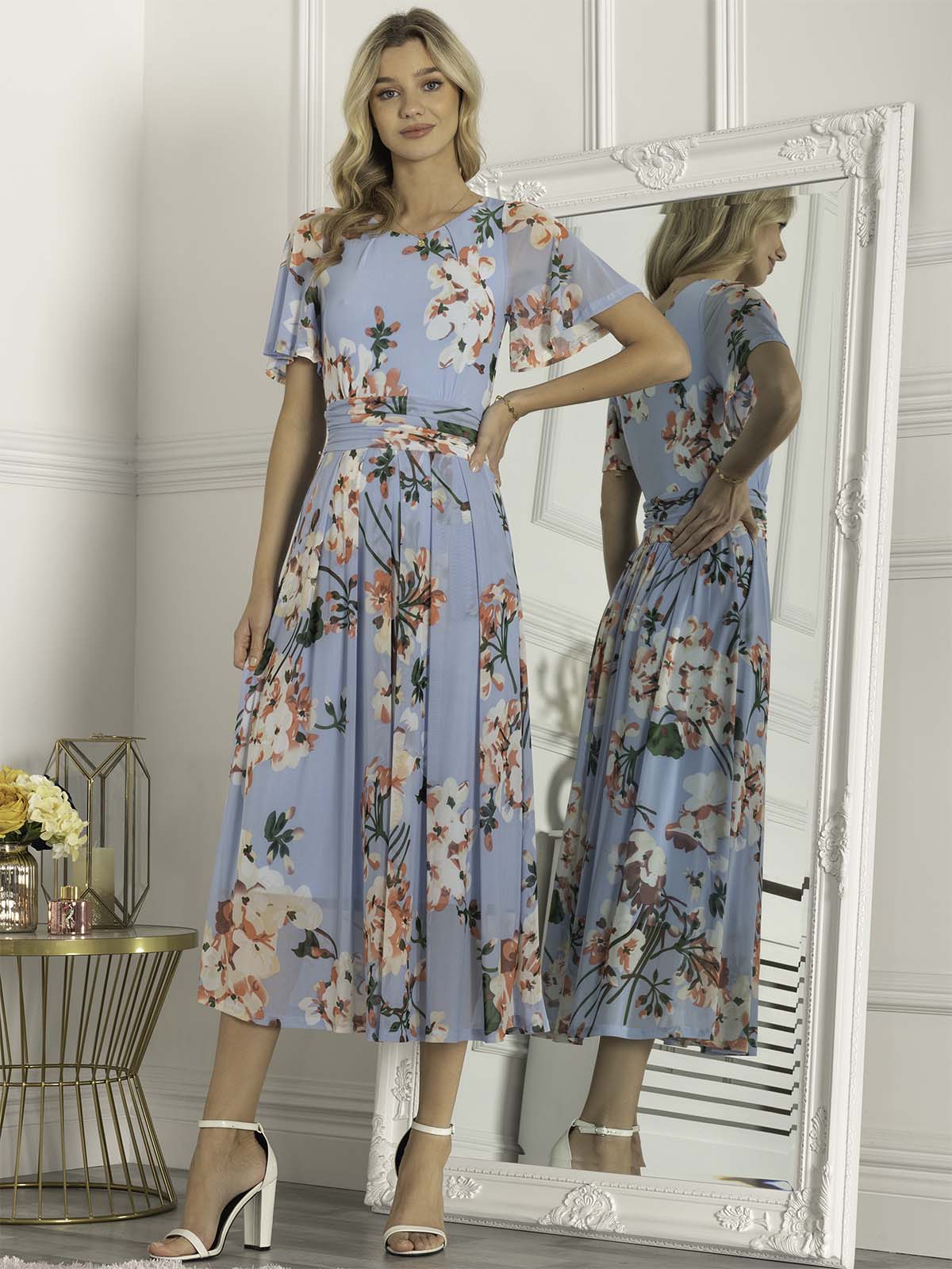 Dusty blue outlet floral maxi dress