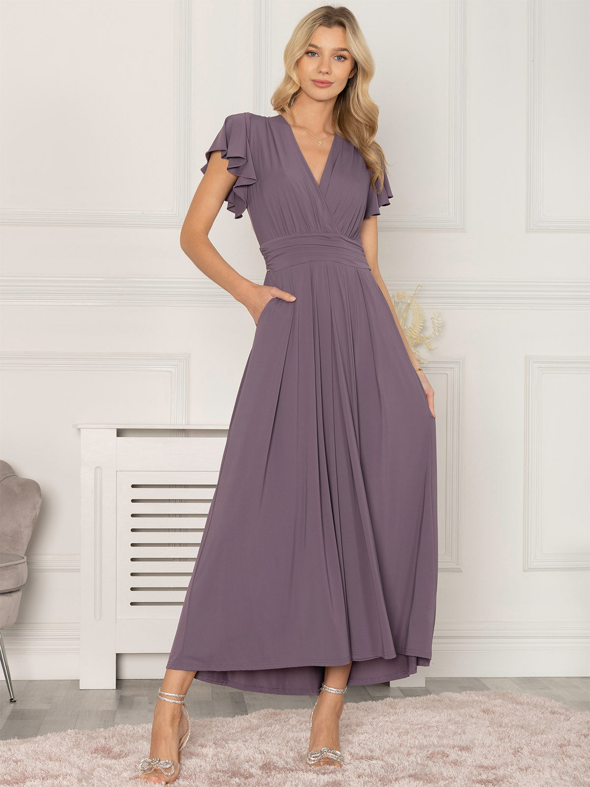 Mauve gowns hot sale with sleeves