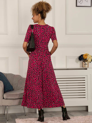 Jolie Moi Selene Animal Print Maxi Dress, Magenta
