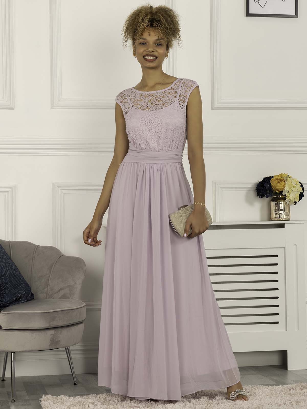 Basia Bridesmaid Lace Bodice Maxi Dress Lilac Jolie Moi Retail