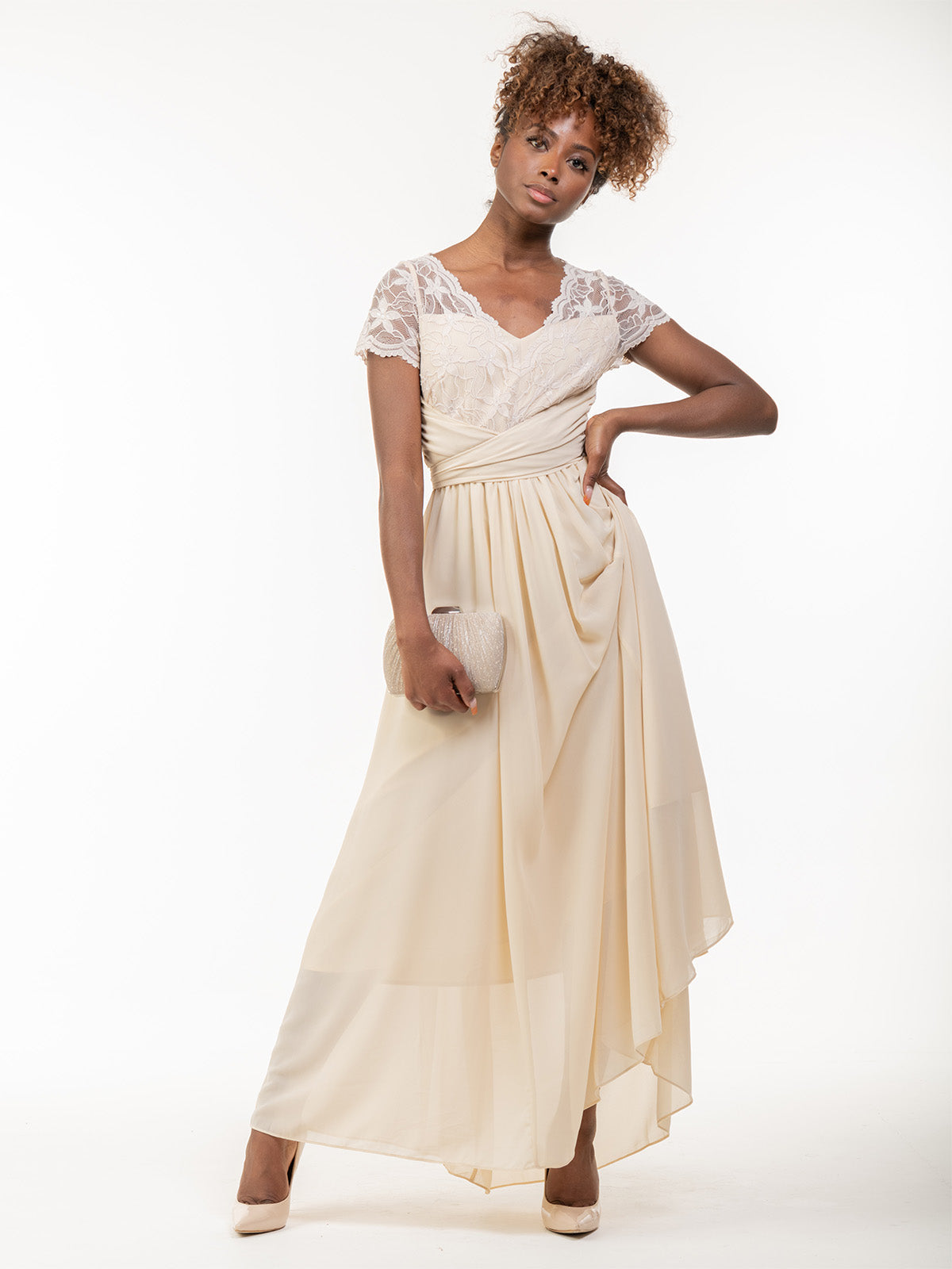 Beige chiffon best sale maxi dress