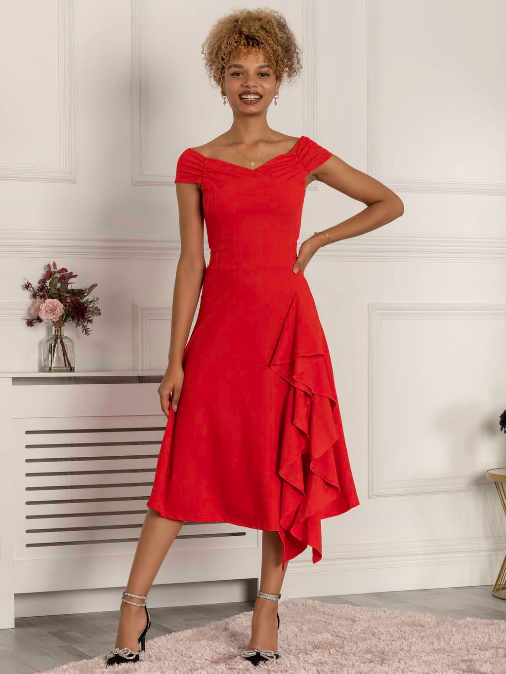 Desiree Frill Fit & Flare Dress, Scarlet Red – Jolie Moi Retail