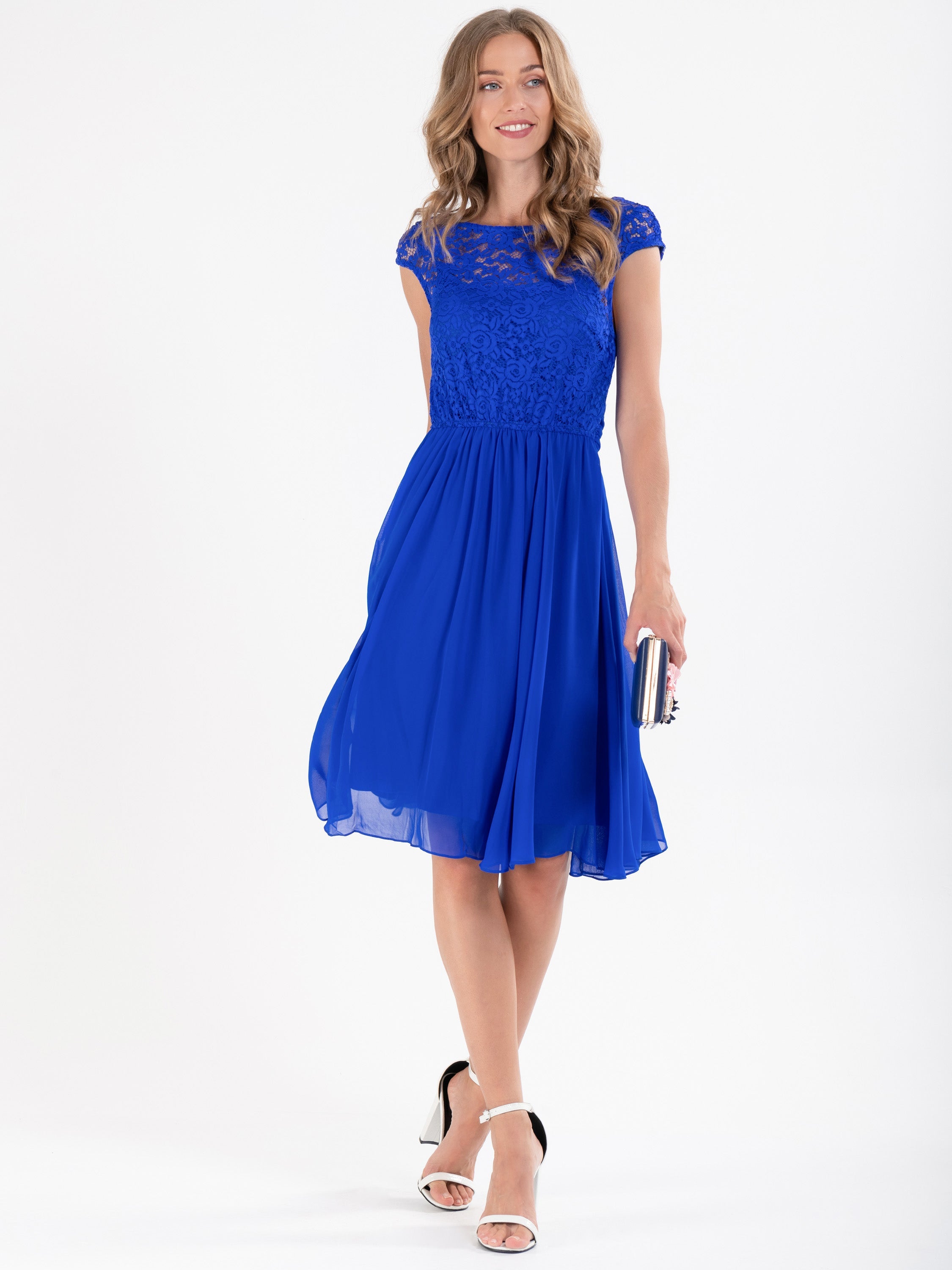 Basia Floral Lace Midi Dress Royal Blue Jolie Moi Retail