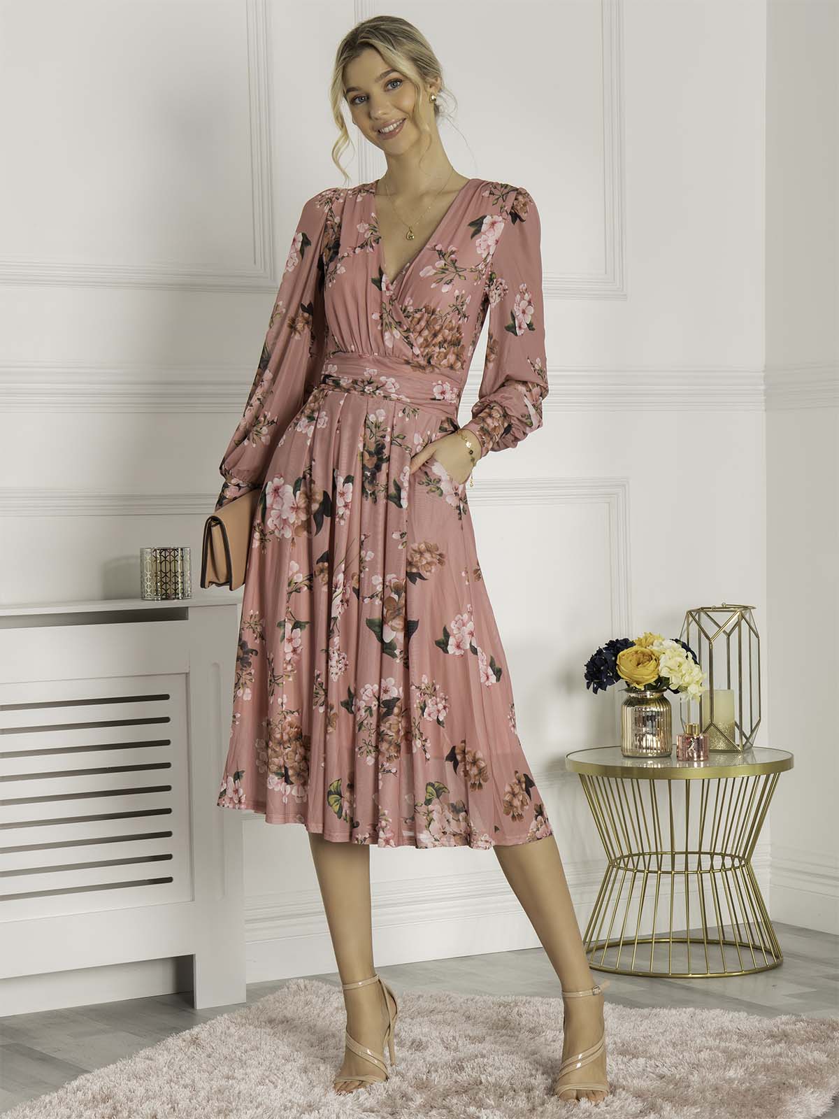 Eileen Long Sleeve Mesh Dress, Pink Floral