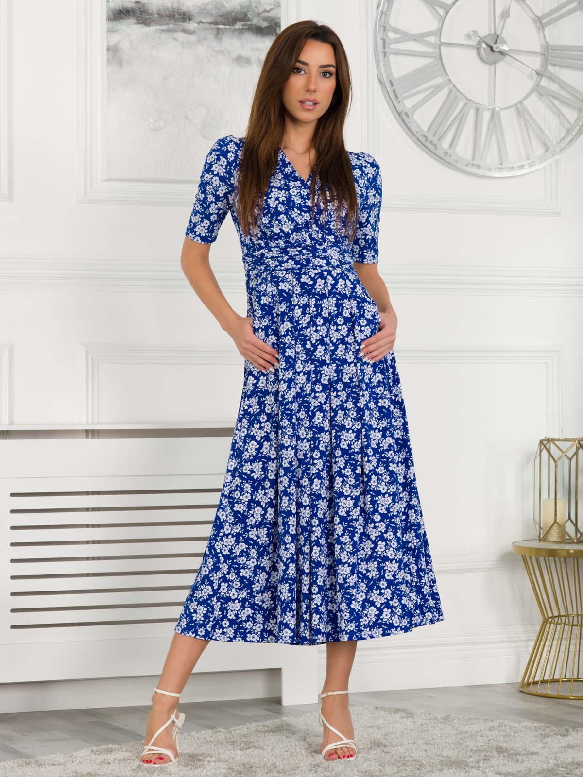 Coleen Wrap Maxi Dress Blue Floral Jolie Moi Retail