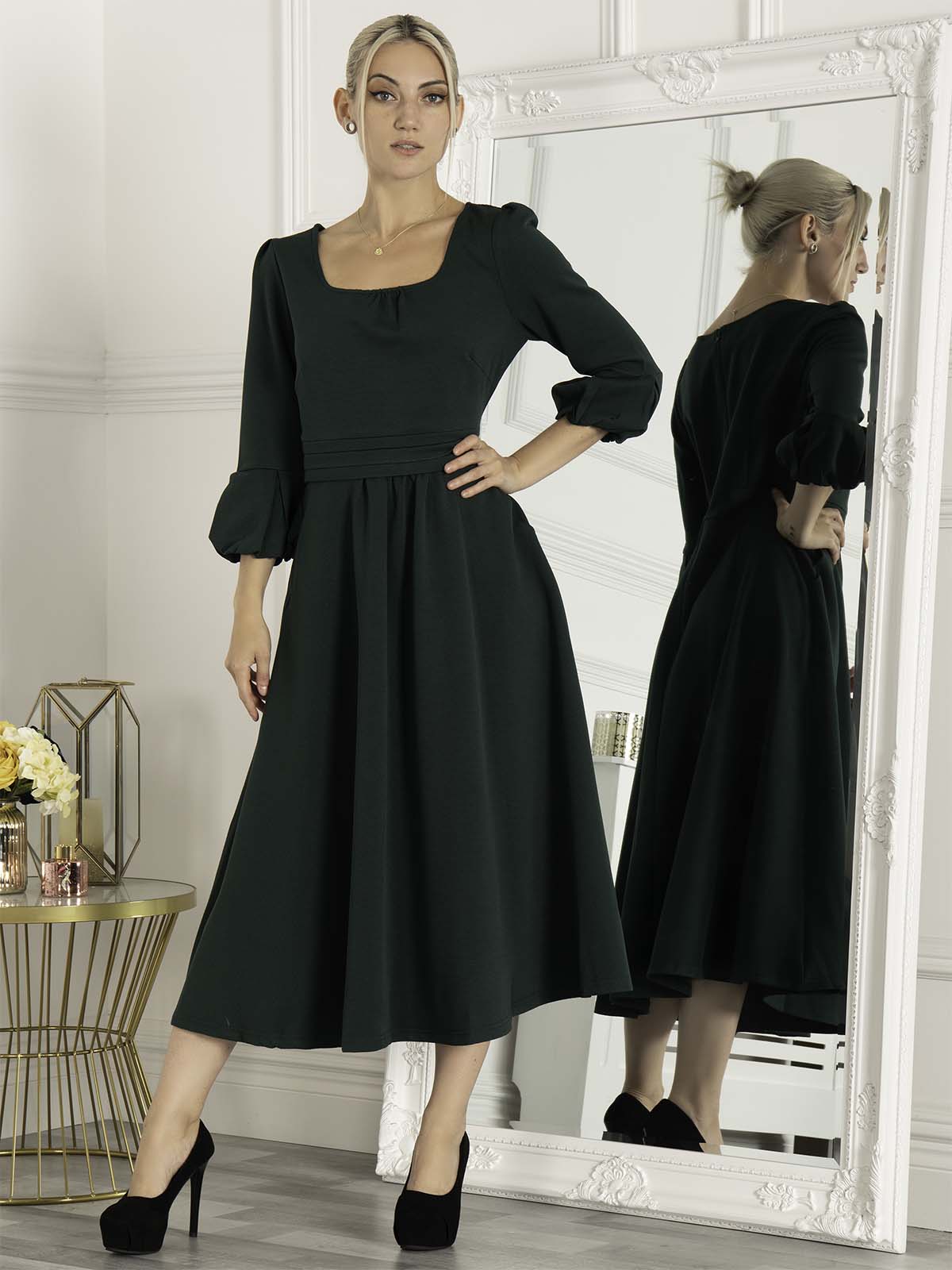 Dark green midi on sale dress with sleeves