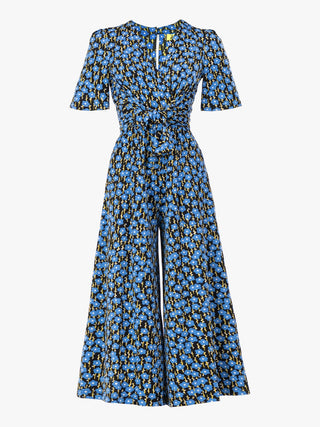 Jolie Moi Bess Floral Print Tie Waist Jumpsuit, Blue Floral