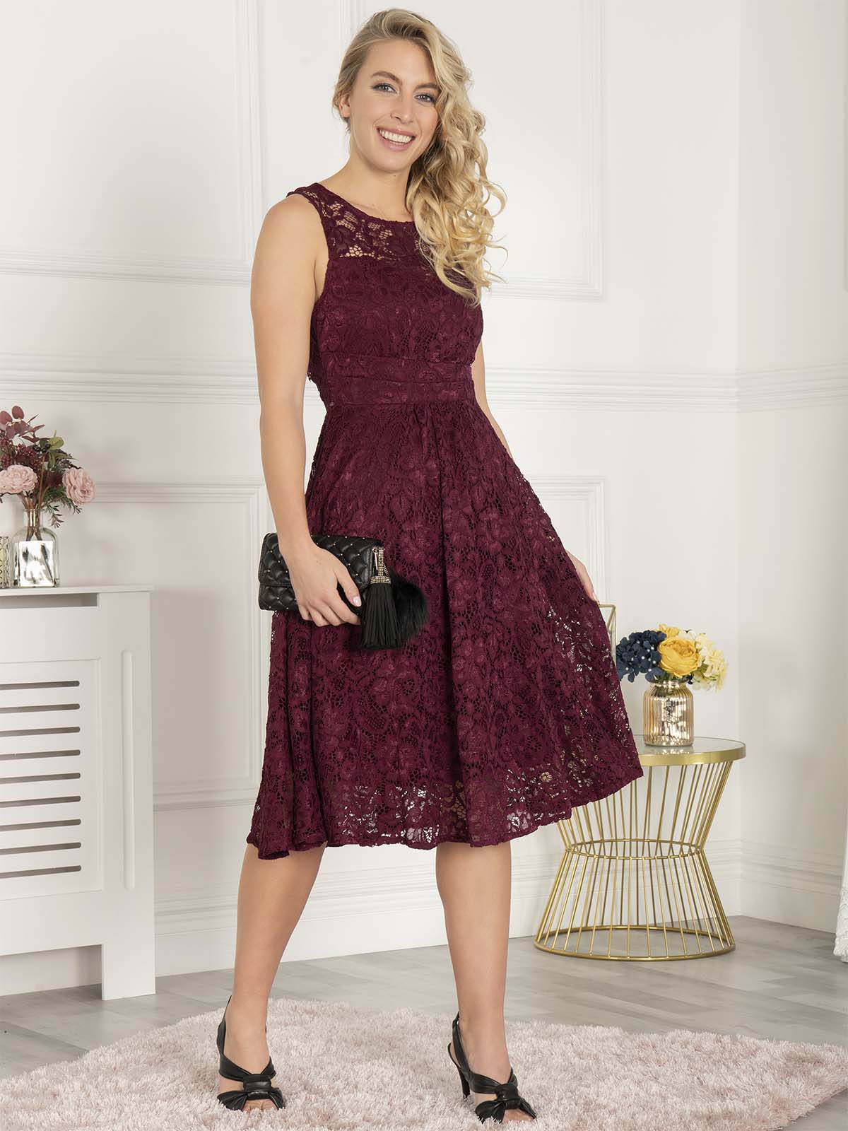 Burgundy lace 2024 skater dress