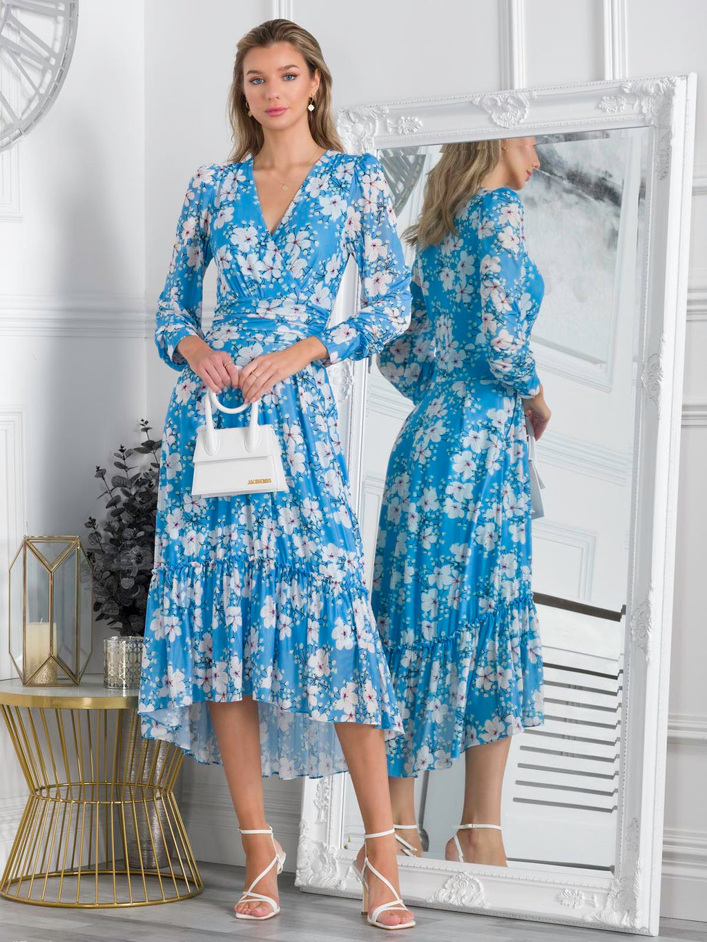 Wrap Dress Layered Bell Sleeve Floral Dress Lilianna Mesh Long