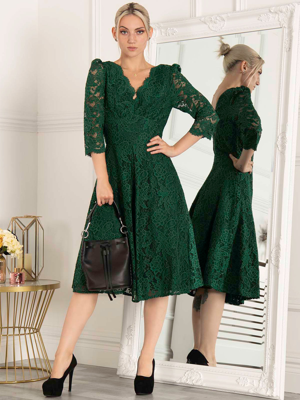 Molly 3/4 Sleeve Lace Swing Dress, Green – Jolie Moi Retail