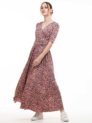 Jolie Moi Beatrice Jersey Wrap  Maxi Dress, Pink Animal