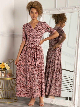 Jolie Moi Beatrice Jersey Wrap  Maxi Dress, Pink Animal