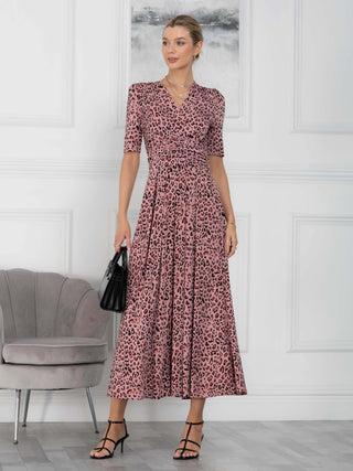 Jolie Moi Beatrice Jersey Wrap Maxi Dress, Pink Animal