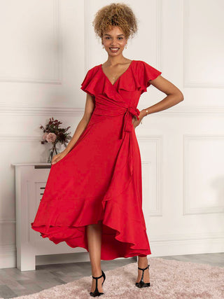 Priya Frill Dipped Hem Dress, Red