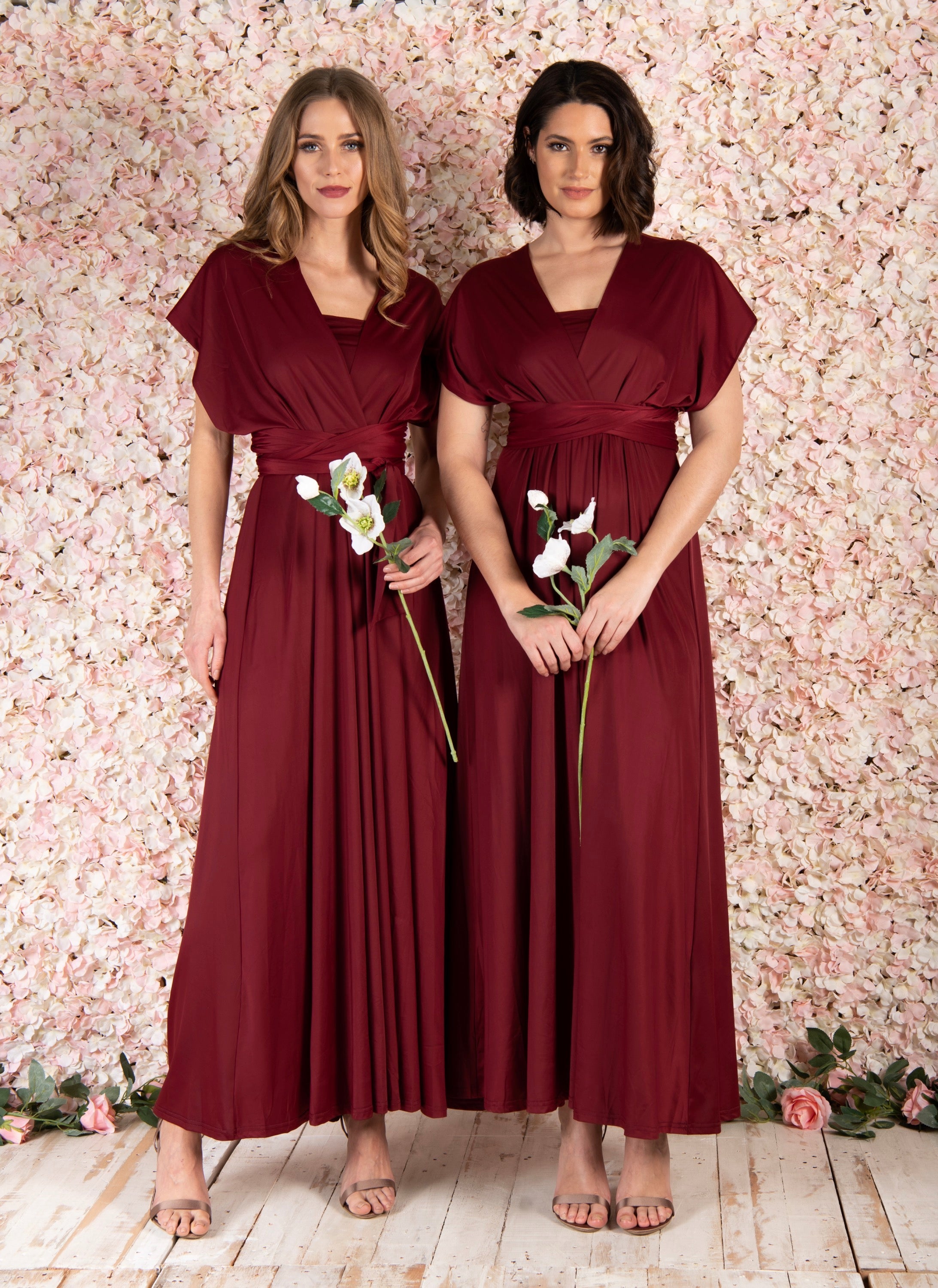 Twist Tie Multiway Bridesmaid Maxi Dress with Bandeau Burgundy